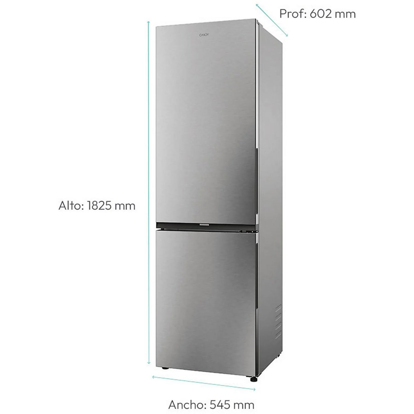 Frigorífico Combi Candy CNCQ2T518EX - 279L, 182.5 cm Alto, Ancho 55 cm, No Frost, Gris Acero