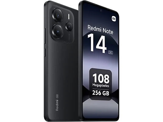 Xiaomi Redmi Note 14 5G (256GB) en Negro Medianoche con pantalla 6.67" AMOLED FHD+, 8GB de RAM, procesador MediaTek Dimensity 7025-Ultra y batería de 5110 mAh