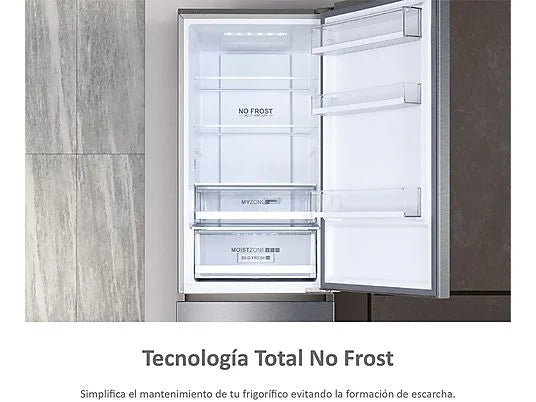 Frigorífico Combi Haier A3FE737CGJ - 371L, 200 cm Alto, No Frost, Motor Inverter, Cajones MyZone, Inox Antihuellas