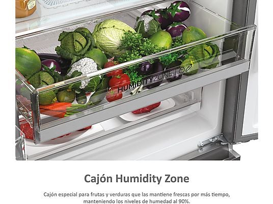 Frigorífico Combi Haier A3FE737CGJ - 371L, 200 cm Alto, No Frost, Motor Inverter, Cajones MyZone, Inox Antihuellas