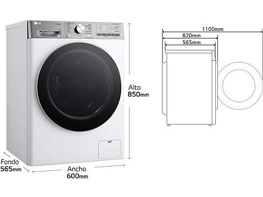 Lavadora LG F4WR9009A2W Serie 900 - 9 kg, 1400 rpm, AI Direct Drive™, TurboWash™360˚, Blanco