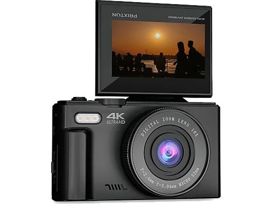 Cámara digital Prixton Xplorer DV900 - 64MP, 4K, Pantalla Giratoria 3" IPS, Zoom Óptico 4X, WiFi, Negro