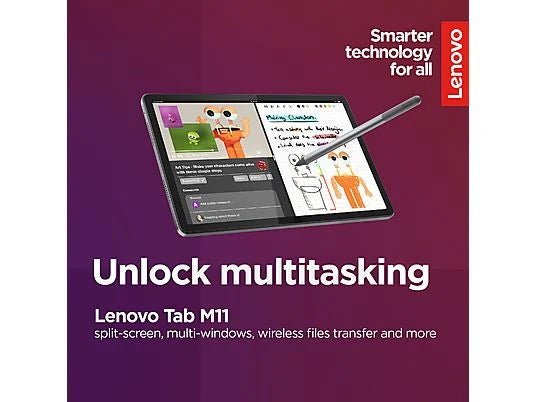 Tablet Lenovo Tab M11 - 11" WUXGA, 128 GB, 8 GB RAM, MediaTek Helio G88, gris, incluye funda y lápiz