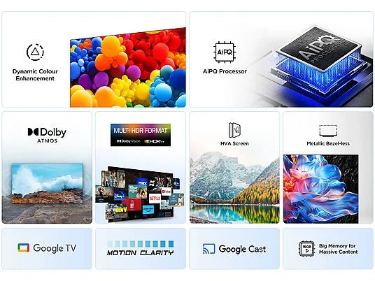 TCL 55P6K - Televisor LED 55" 4K UHD, Smart TV, AiPQ, 60 Hz, Negro