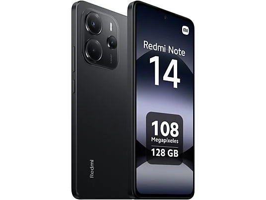 Xiaomi Redmi Note 14 (128 GB) en Negro Medianoche con 6 GB de RAM, pantalla 6.67" AMOLED FHD+, procesador MediaTek Helio G99-Ultra, y batería de 5500 mAh