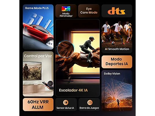Hisense TV LED 43" 4K UHD (43A6Q) con IA 4K Upscaler, Modo Juego Plus, y Control por Voz - Color Negro