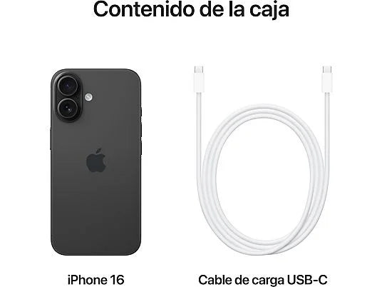 Apple iPhone 16 (128 GB) en Negro con 5G, pantalla 6.1" Super Retina XDR, y Chip A18 Bionic