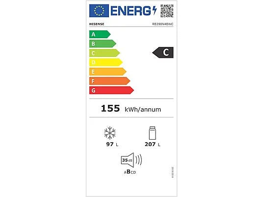 Frigorífico Combi Hisense RB390N4BWC - 304L, 186 cm, No Frost Total, Clase C, Blanco
