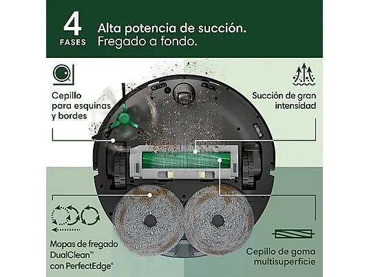 Robot Aspirador y Fregasuelos iRobot Roomba Plus 505 Combo - Base AutoWash, IA, Navegación LiDAR, Negro
