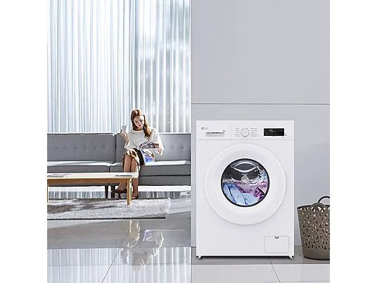 Lavadora LG F4X1008NWH - 8 kg, 1400 rpm, AI Direct Drive™, Steam™, ThinQ™, Blanco Marfil