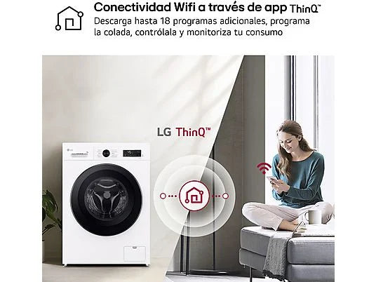 Lavadora LG F4X1009NWK - 9 kg, 1400 rpm, AI Direct Drive™, Steam™, Blanco Marfil