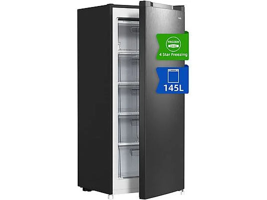 Congelador Vertical CHiQ FSD160D4E - 145L, 126 cm Alto, 5 Cajones, Clase E, Quick Freeze, Metálico Oscuro
