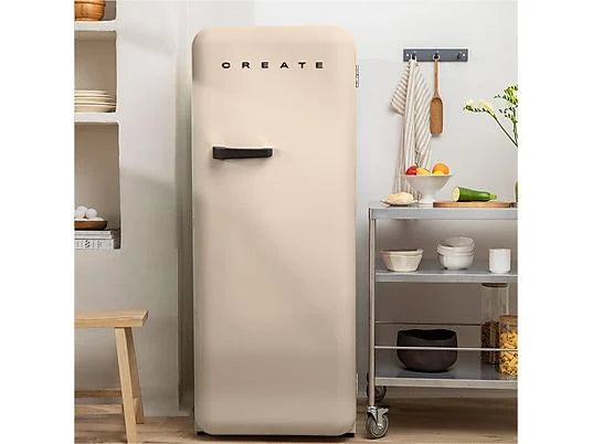 Frigorífico Retro CREATE 281L - 160 cm Alto, Una Puerta, Estilo Años 50, Beige