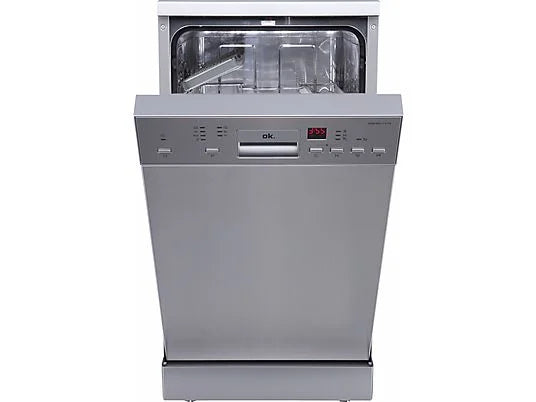 Lavavajillas OK. ODW 4551-1 E FS - 45 cm, 7 programas, plata, libre instalación