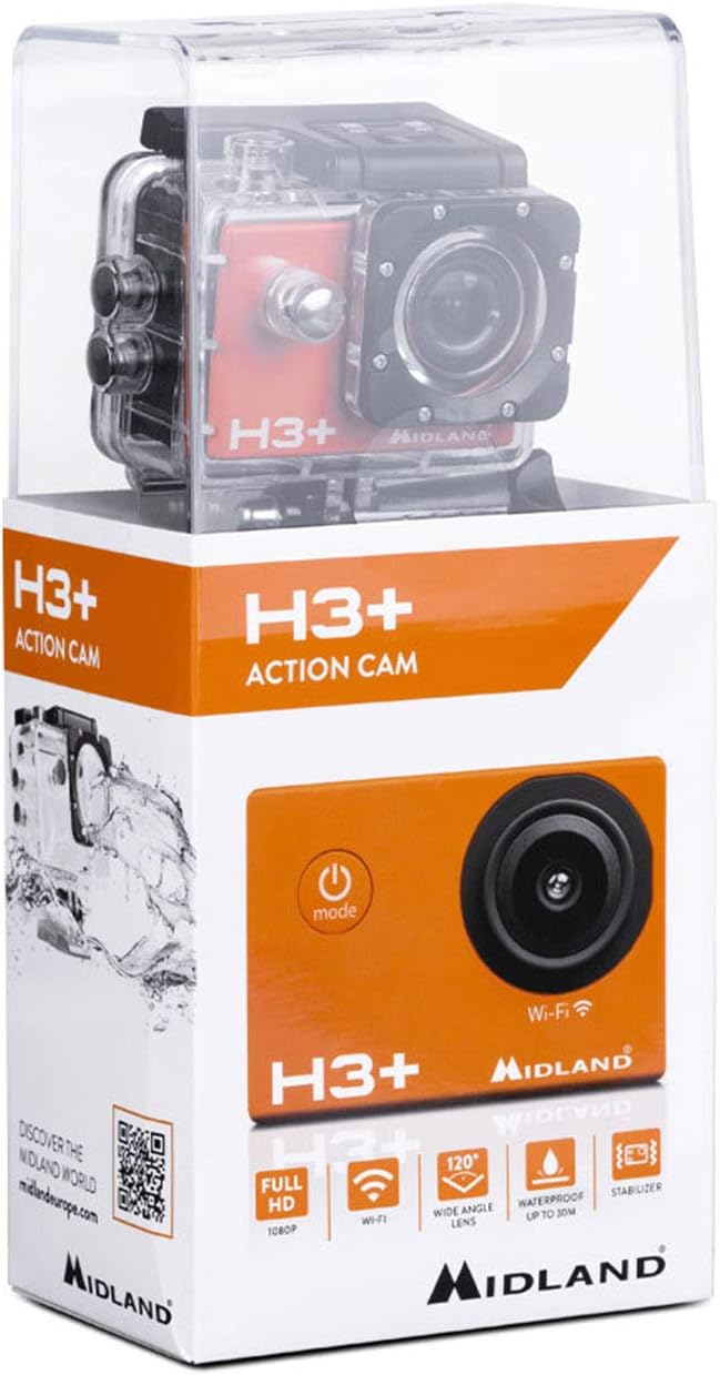 MIDLAND H3+ - Cámara deportiva Full HD 16 MP con estabilizador, Wi-Fi y función Dash Cam - Sumergible hasta 30m