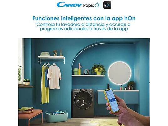 Lavadora Candy RapidÓ RO1484DWMCRT/1-S - 8 kg, 1400 rpm, Clase A, Motor Inverter, Wi-Fi, Antracita