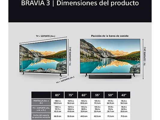 Sony Bravia 3 43S35 - TV LED 43" 4K HDR, Google TV, Procesador X1, Dolby Atmos