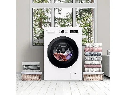 Lavadora LG F4X1009NWK - 9 kg, 1400 rpm, AI Direct Drive™, Steam™, Blanco Marfil