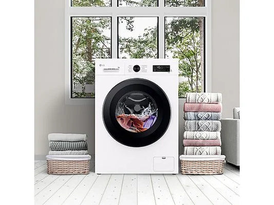 Lavadora LG F4X1009NWK - 9 kg, 1400 rpm, AI Direct Drive™, Steam™, Blanco Marfil