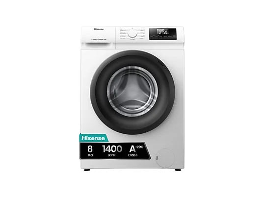 Lavadora Hisense WF1Q8041BW - 8 kg, 1400 rpm, Eficiencia A-20%, Motor Inverter, Vapor, Blanco