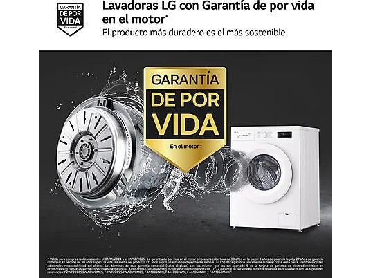 Lavadora LG F4X1008NWH - 8 kg, 1400 rpm, AI Direct Drive™, Steam™, ThinQ™, Blanco Marfil
