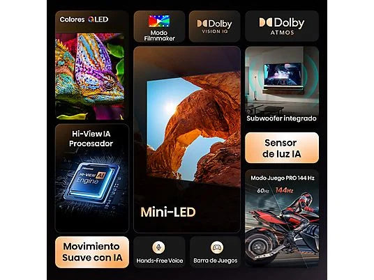Hisense TV Mini LED 100" 4K UHD (100U7Q) con Subwoofer Integrado, 144 Hz, Hi-View IA Pro, Dolby Vision IQ y Dolby Atmos - Color Negro