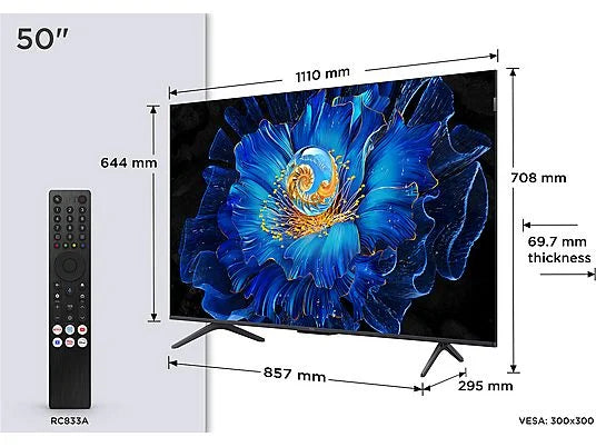 TCL 50C6KS - Televisor Mini LED 50" UHD 4K, Smart TV, AiPQ Pro Processor, Negro