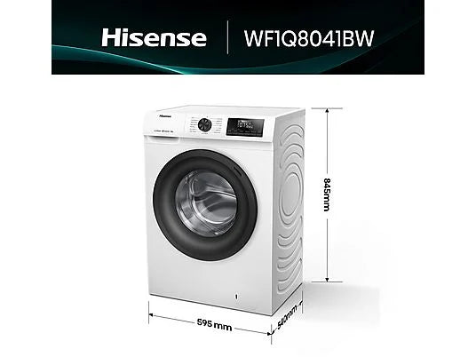 Lavadora Hisense WF1Q8041BW - 8 kg, 1400 rpm, Eficiencia A-20%, Motor Inverter, Vapor, Blanco