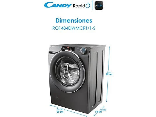 Lavadora Candy RapidÓ RO1484DWMCRT/1-S - 8 kg, 1400 rpm, Clase A, Motor Inverter, Wi-Fi, Antracita
