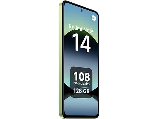 Xiaomi Redmi Note 14 (128 GB) en Verde Lima con 6 GB de RAM, pantalla 6.67" AMOLED FHD+, procesador MediaTek Helio G99-Ultra, y batería de 5500 mAh