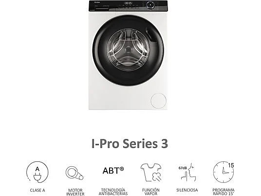 Lavadora Haier HW90-BP14939-S I-Pro Series 3 - 9 kg, 1400 rpm, Clase A, Motor Inverter, Blanco