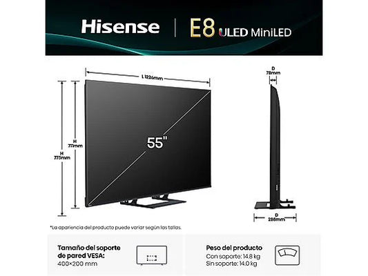 Hisense TV QLED 65" 4K UHD (65E7Q) con IA 4K Upscaler, Modo Juego Plus y Sensor de Luz - Color Negro