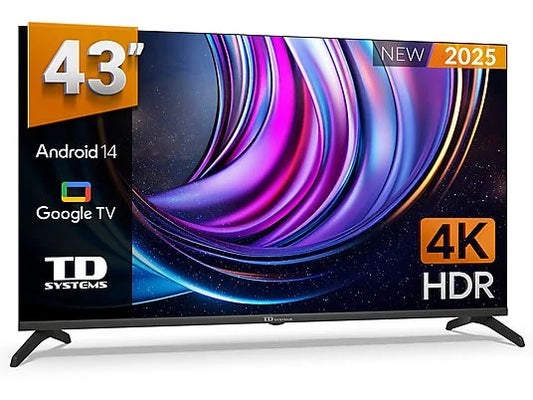 TD SYSTEMS TV DLED 43" 4K UHD (PRIME43C21GLE) con Smart TV, Google TV, y Control por Voz (Hey Google) - Color Negro