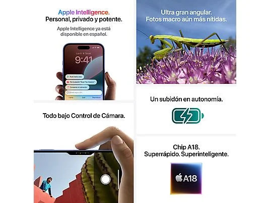 Apple iPhone 16 (128 GB) en Negro con 5G, pantalla 6.1" Super Retina XDR, y Chip A18 Bionic