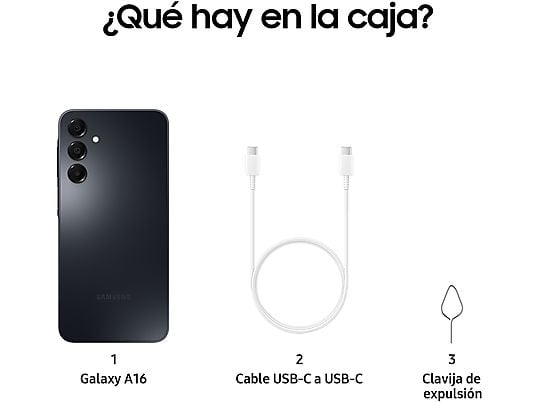 SAMSUNG Galaxy A16 LTE (256 GB) en Negro con 8 GB de RAM, pantalla Super AMOLED FHD+ de 6.7", procesador MediaTek Helio G99 Octa-core, y batería de 5000 mAh