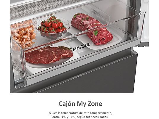 Frigorífico Combi Haier A3FE737CGJ - 371L, 200 cm Alto, No Frost, Motor Inverter, Cajones MyZone, Inox Antihuellas