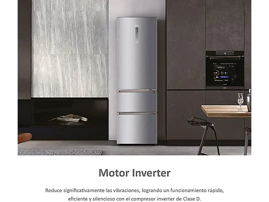 Frigorífico Combi Haier A3FE737CGJ - 371L, 200 cm Alto, No Frost, Motor Inverter, Cajones MyZone, Inox Antihuellas