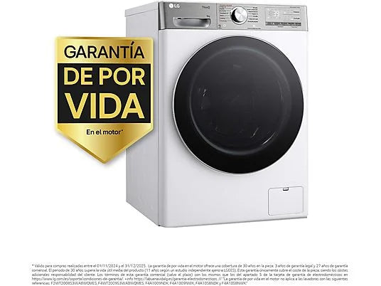 Lavadora LG F4WR9009A2W Serie 900 - 9 kg, 1400 rpm, AI Direct Drive™, TurboWash™360˚, Blanco