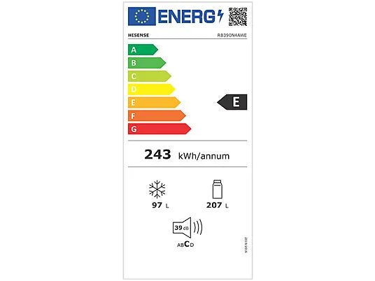 Frigorífico Combi Hisense RB390N4AWE - 304L, 186 cm, No Frost Total, Clase E, Blanco