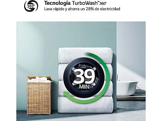 Lavadora LG F4WR9009A2W Serie 900 - 9 kg, 1400 rpm, AI Direct Drive™, TurboWash™360˚, Blanco