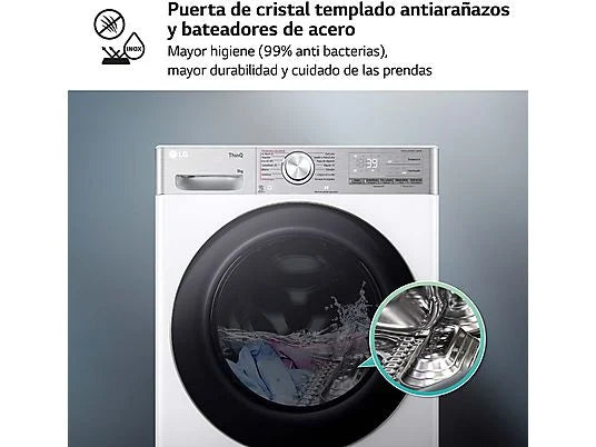 Lavadora LG F4WR9009A2W Serie 900 - 9 kg, 1400 rpm, AI Direct Drive™, TurboWash™360˚, Blanco